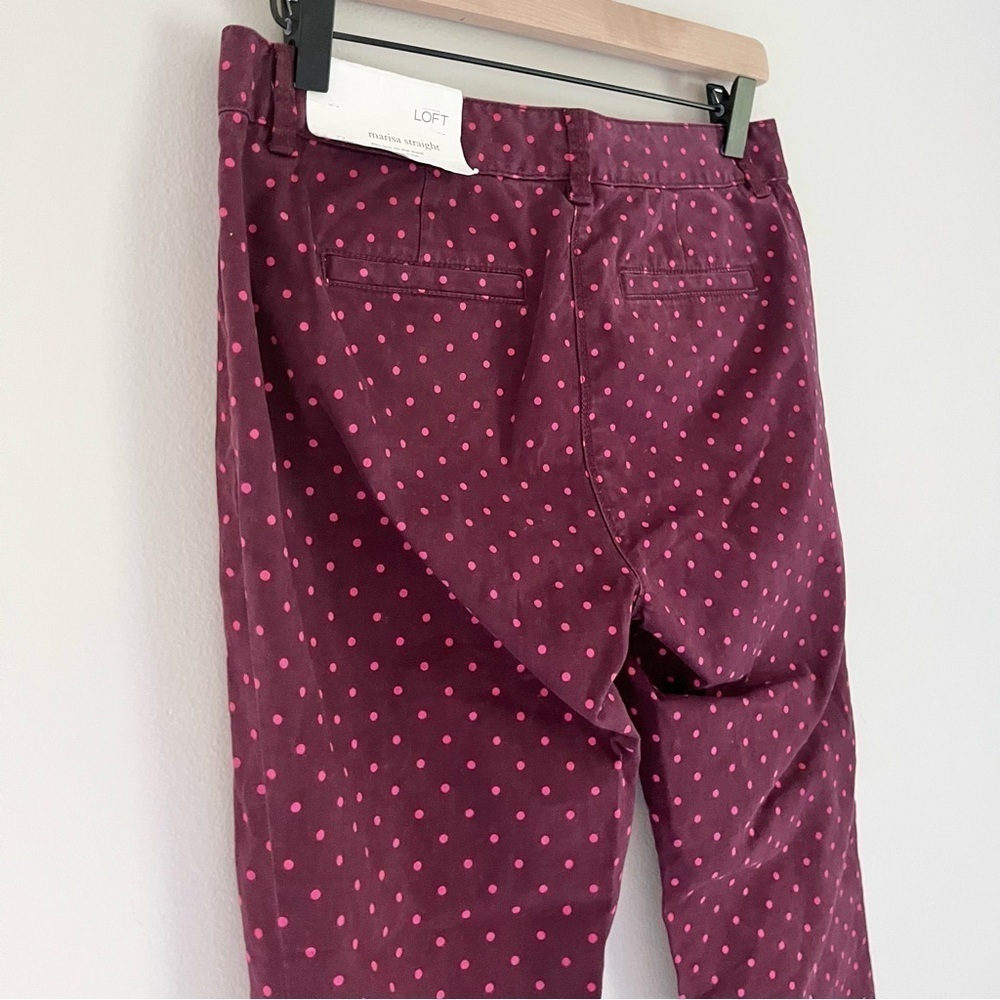 NWT Ann Taylor Loft Marisa Straight Leg Polka Dot Pants Pink Burgundy 2 Petite - Picture 4 of 8